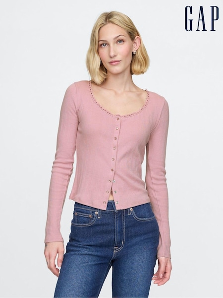 Gap Pink Cropped Pointelle Cardigan (AU3283) | £25