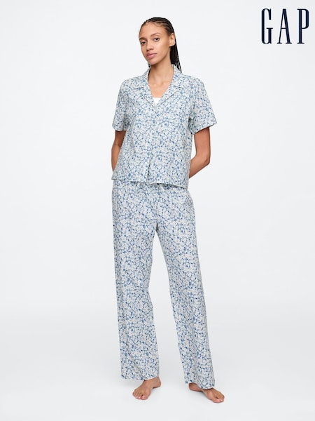 Gap Blue Floral Cotton Poplin Pyjama Bottoms (AU3284) | £17