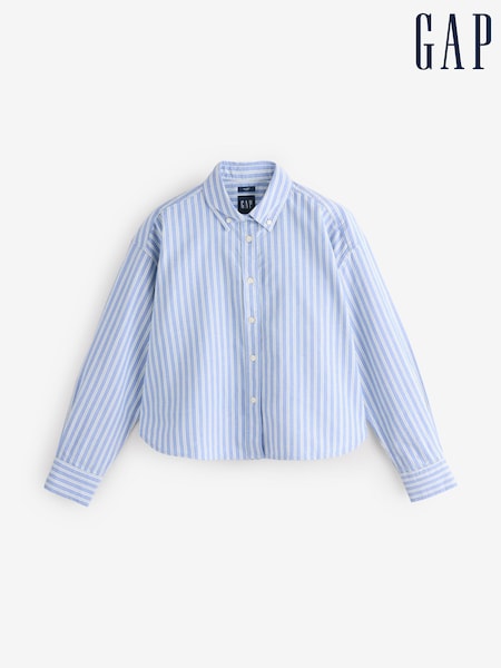 Gap Blue Stripe Organic Cotton Poplin Cropped Oversized Shirt (AU3285) | £45