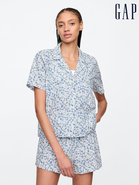 Gap Blue Floral Cotton Short Sleeve Pyjama Top (AU3294) | £14