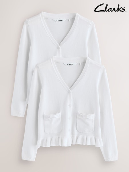 Clarks White Girls Bow Knitted School Cardigans 2 Pack (AU3479) | £22 - £26