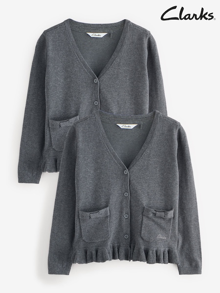 Clarks Grey Girls Bow Knitted School Cardigans 2 Pack (AU3480) | £22 - £26
