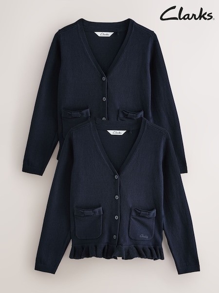 Clarks Navy Girls Bow Knitted School Cardigans 2 Pack (AU3481) | £22 - £26