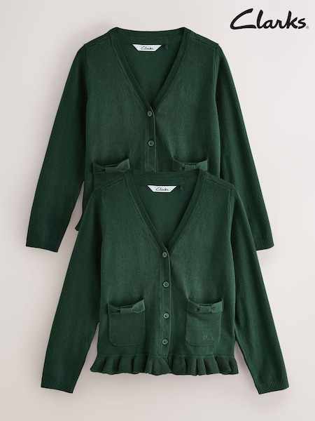 Clarks Green Girls Bow Knitted School Cardigans 2 Pack (AU3484) | £22 - £26