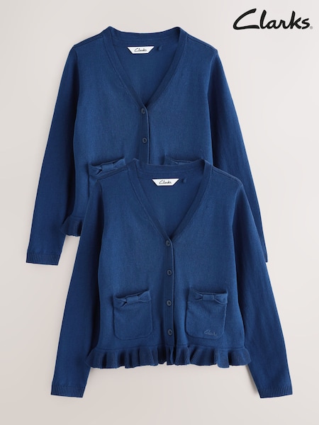 Clarks Blue Girls Bow Knitted School Cardigans 2 Pack (AU3485) | £22 - £26