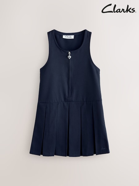 Clarks Navy Girls Zip Front Pleated School Pinafore (AU3566) | £14 - £18