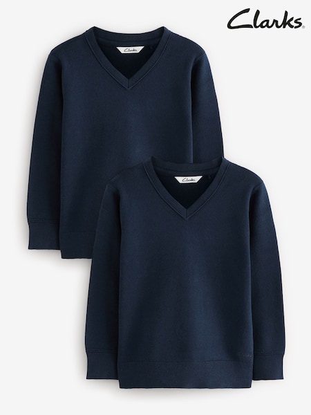 Clarks Navy Unisex Knitted School Jumpers 2 Pack (AU3570) | £22 - £29