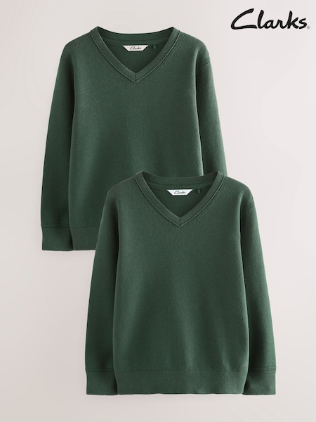 Clarks Green Unisex Knitted School Jumpers 2 Pack (AU3573) | £22 - £29
