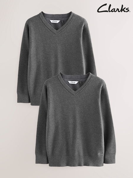 Clarks Grey Unisex Knitted School Jumpers 2 Pack (AU3574) | £22 - £29