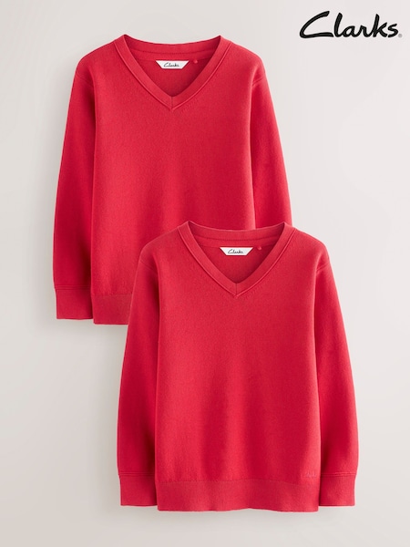 Clarks Red Unisex Knitted School Jumpers 2 Pack (AU3575) | £22 - £26