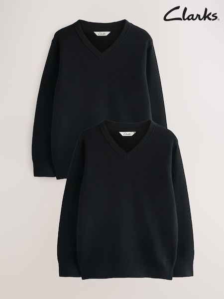 Clarks Black Unisex Knitted School Jumpers 2 Pack (AU3576) | £22 - £29