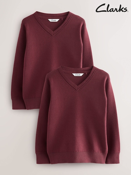 Clarks Burgundy Red Unisex Knitted School Jumpers 2 Pack (AU3578) | £22 - £29