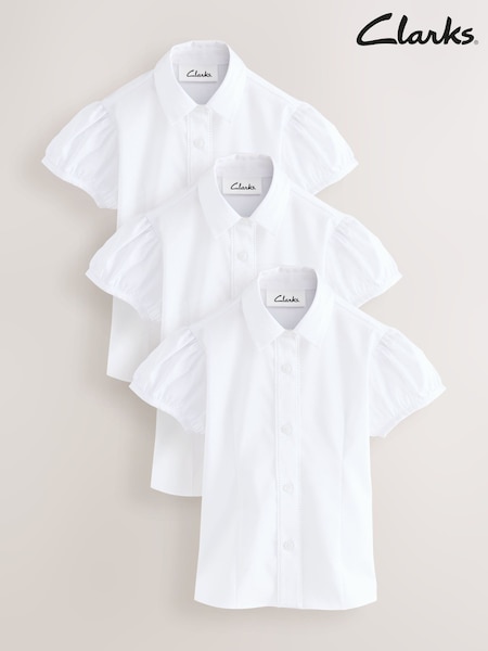 Clarks White Girls Fitted Short Sleeve School Shirts 3 Pack (AU3589) | £30 - £37