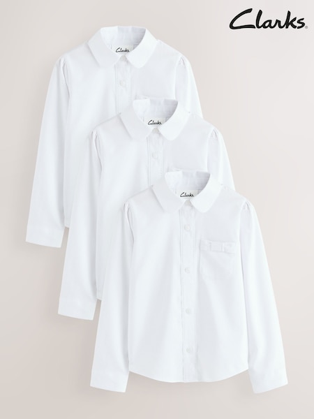 Clarks White Bow Long Sleeve School Shirts 3 Pack (AU3593) | £32 - £37