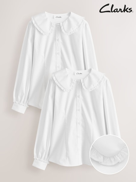 Clarks White Collared Long Sleeve School Shirts 2 Pack (AU3597) | £20 - £24