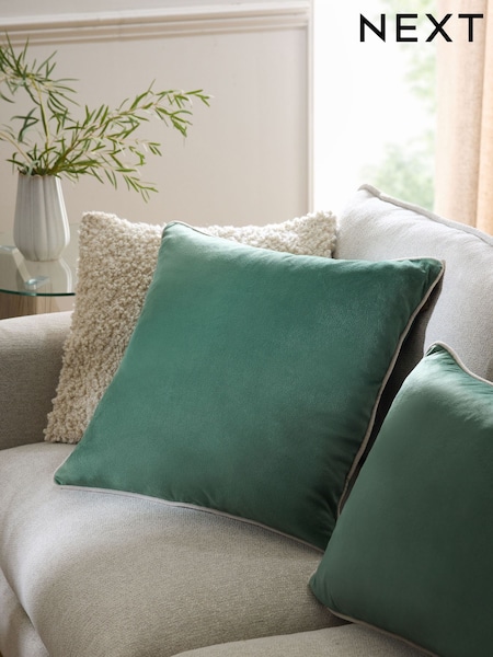 Sage Green 50 x 50cm Matte Velvet Contrast Pipe Cushion (AU3613) | £10