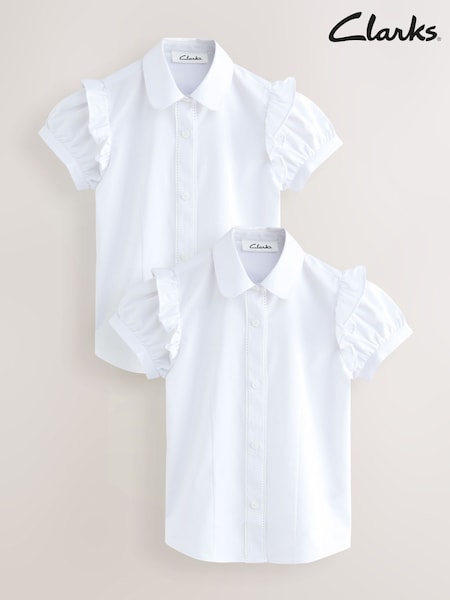 Clarks White Frill Short Sleeve School Shirts 2 Pack (AU3615) | £20 - £24