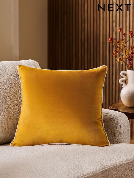 Ochre Yellow 59 x 59cm Matte Velvet Contrast Pipe Cushion (AU3620) | £18