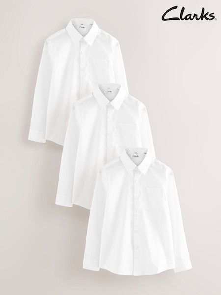 Clarks White Boys Long Sleeve School Shirts 3 Pack (AU3625) | £22 - £29