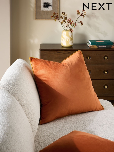 Orange 59 x 59cm Matte Velvet Contrast Pipe Cushion (AU3626) | £18
