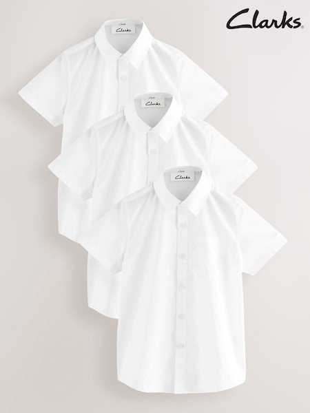 Clarks White Boys Short Sleeve School Shirts 3 Pack (AU3631) | £19 - £26