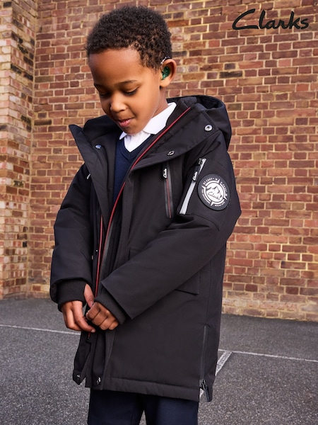 Clarks Black Boys Shower Resistant Padded Tech Coat (AU3638) | £85 - £89