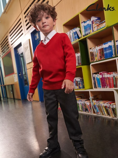 Clarks Red Unisex Knitted School Jumper (AU3645) | £12 - £16