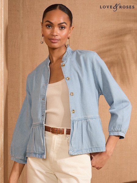 Love & Roses Light Wash Blue Light Weight Peplum Hem 100% Cotton Jacket (AU3649) | £44