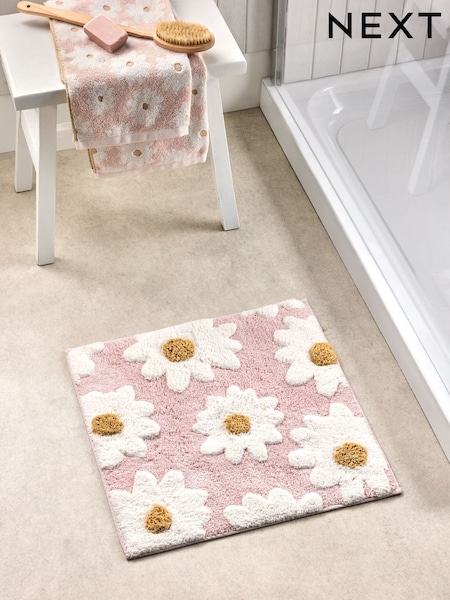 Pink Daisy Shower 100% Cotton Bathmat (AU3654) | £12