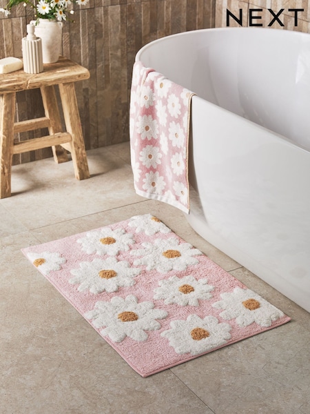 Pink Daisy Bath 100% Cotton Bathmat (AU3655) | £16