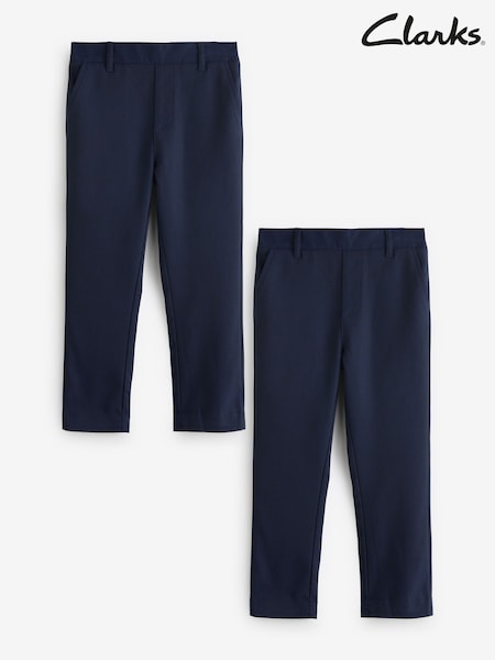 Clarks Navy Boys Pull On Regular Fit Trousers 2 Pack (AU3690) | £24 - £28