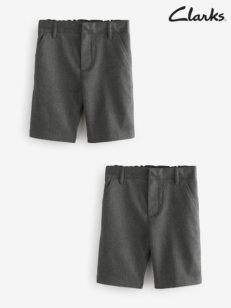Clarks Grey Regular Boys Fastening School Shorts 2 Pack (AU3699) | £20 - £27