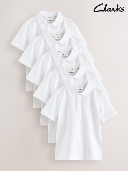 Clarks White Boys Short Sleeve School Polo Shirts 5 Pack (AU3719) | £26 - £33