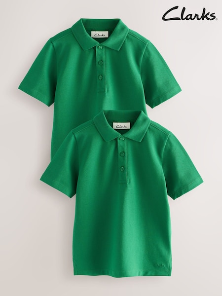 Clarks Green Boys Short Sleeve School Polo Shirts 2 Pack (AU3727) | £0