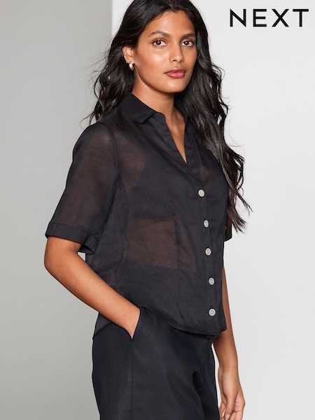 Black Sheer Short Sleeve Shirt (AU3775) | £35
