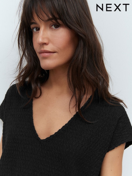 Black Textured Short Sleeve V-Neck T-Shirt (AU3791) | £20