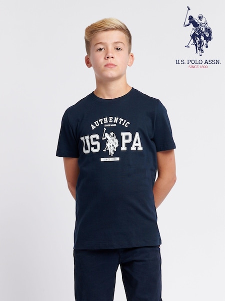 U.S. Polo Assn. Blue Boys 100% Cotton Authentic Graphic T-Shirt (AU3905) | £15 - £18