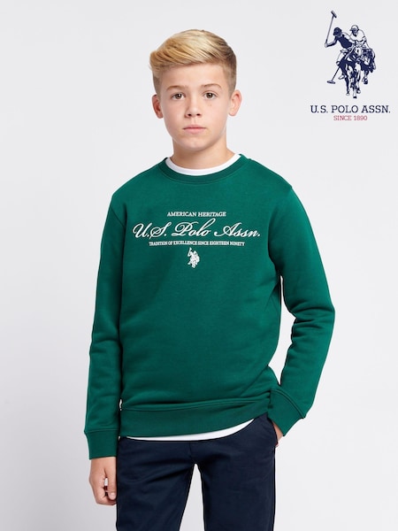 U.S. Polo Assn. Green Boys Premium Graphic Crew Sweatshirt (AU3906) | £45 - £54