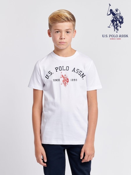 U.S. Polo Assn White U.S. Polo Assn. Boys Blue Signature Arch Print 100% Cotton T-Shirt (AU3910) | £20 - £24