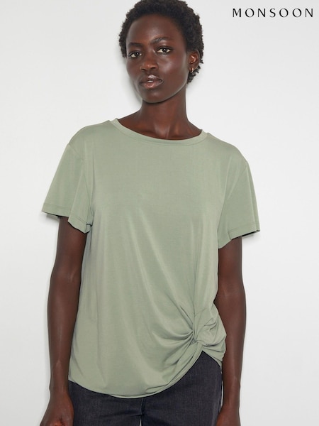 Monsoon Green Tawn Twist Front Jersey T-Shirt (AU3949) | £45