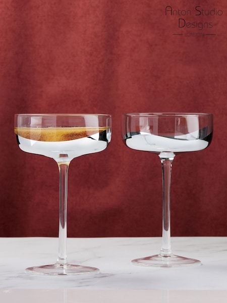 Anton Studio Designs Set of 2 Silver Wave Champagne Saucers (AU4023) | £37