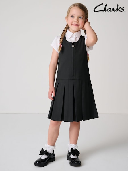 Clarks Black Girls Zip Front Pleated School Pinafore (AU4055) | £14 - £18