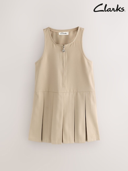 Clarks Stone Girls Zip Front Pleated School Pinafore (AU4056) | £14 - £18