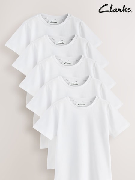 Clarks White Unisex Sports T-Shirts 5 Pack (AU4066) | £20 - £27