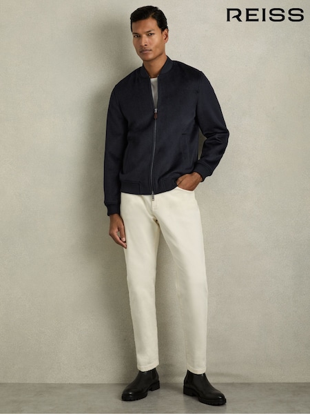 Reiss Navy Harlan Brushed Wool-Blend Bomber Jacket (AU4113) | £268