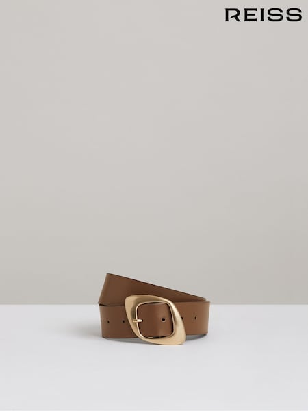 Reiss Taupe Christa Leather Curved-Edge Buckle Belt (AU4123) | £78