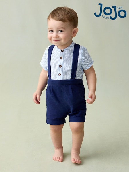 JoJo Maman Bébé Blue 2-Piece Baby Grandad Shirt & Shorts Set (AU4146) | £30 - £32