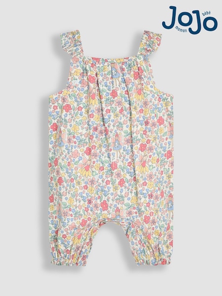 JoJo Maman Bébé White Fairy Floral Ruffle Strap Pretty Sunsuit (AU4184) | £23 - £24