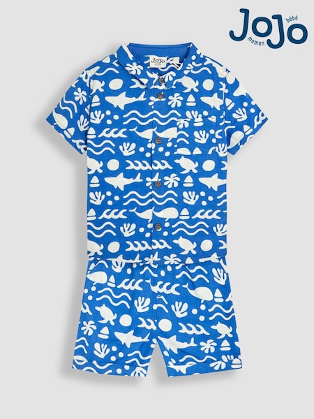 JoJo Maman Bébé Cobalt Ocean Printed Shirt & Shorts Set 2 Piece (AU4187) | £27 - £30