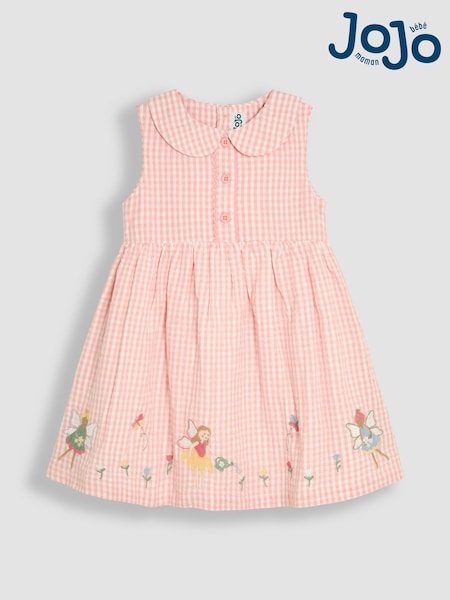 JoJo Maman Bébé Pink Fairy Appliqué Gingham Summer Dress (AU4216) | £26 - £29